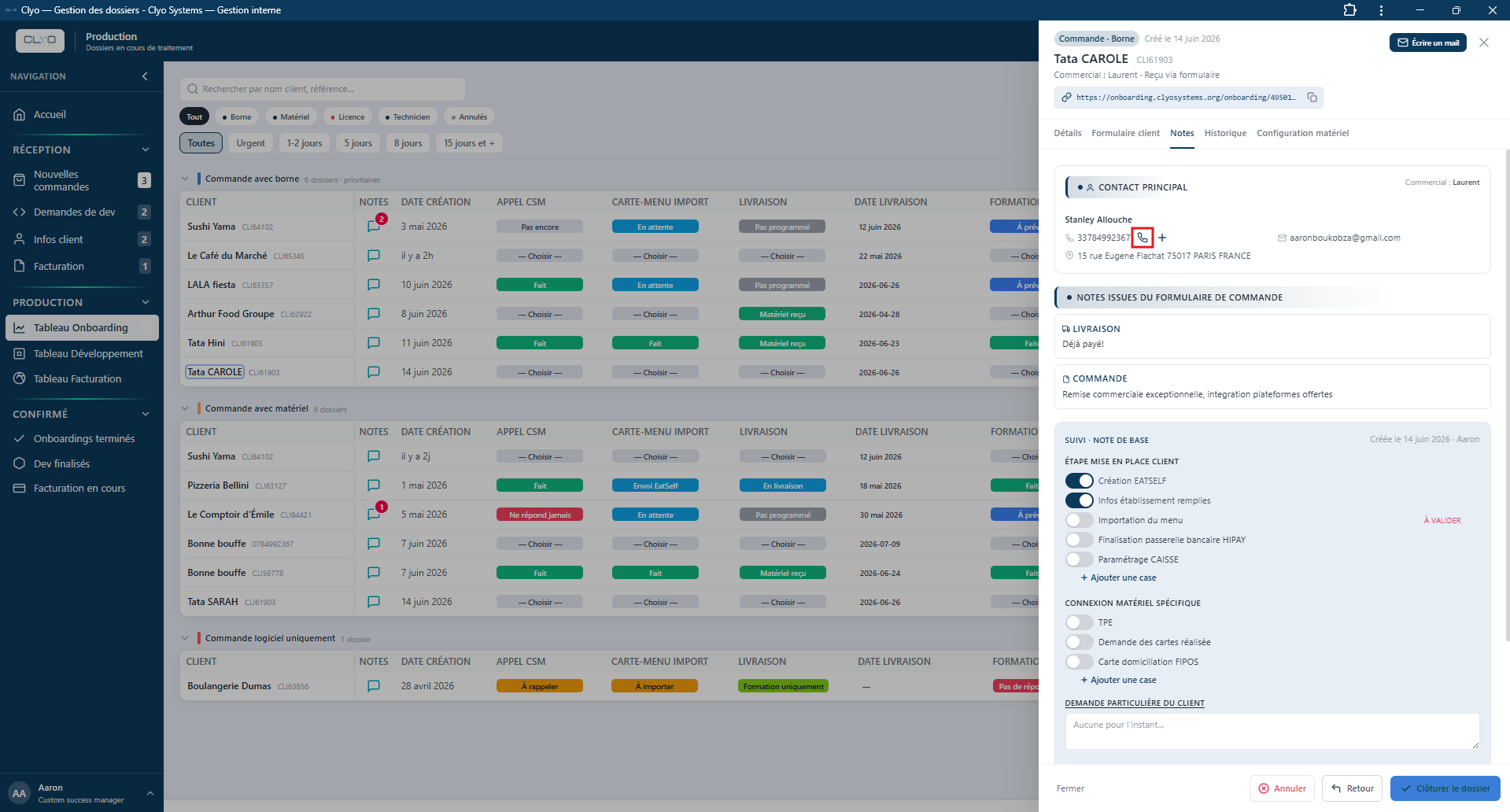 Appel Aircall depuis un dossier