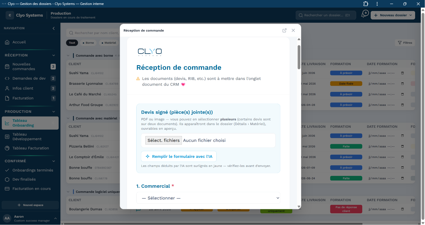 Formulaire Réception de commande