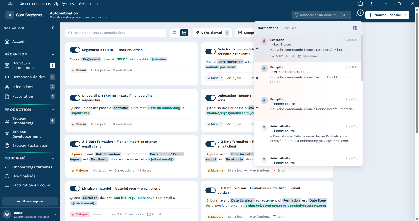 Panneau de notifications